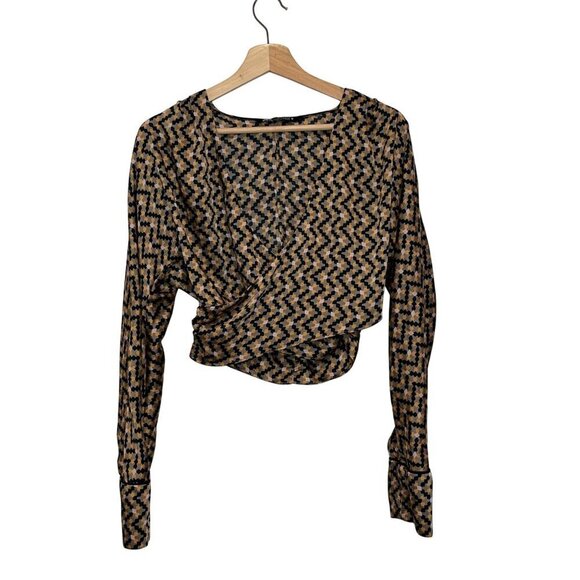 Zara Womens Geometric Pattern Long Sleeve Wrap Blouse M - Picture 1 of 6